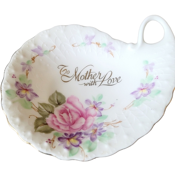 Lefton Vintage 1988 Fine Bone China Trinket Dish with Roses Pink Lavender Green - Picture 1 of 3